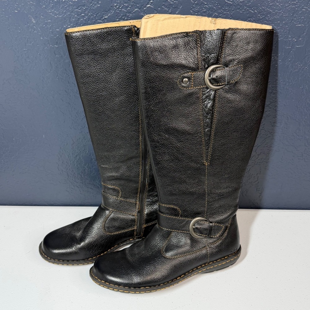 b.o.c. Knee High Riding‎ Boots 7.5 Black Leather Buckle Detail - Picture 4 of 9